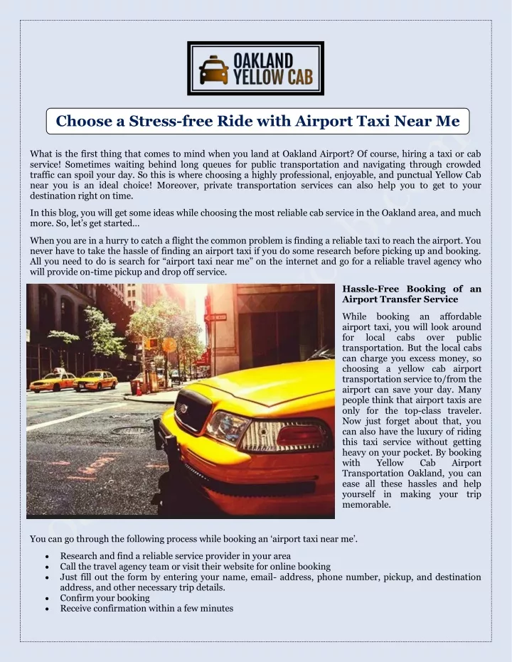 choose a stress free ride with airport taxi near