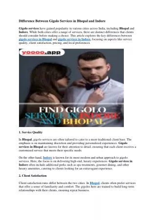 Difference Between Gigolo Services in Bhopal and Indore