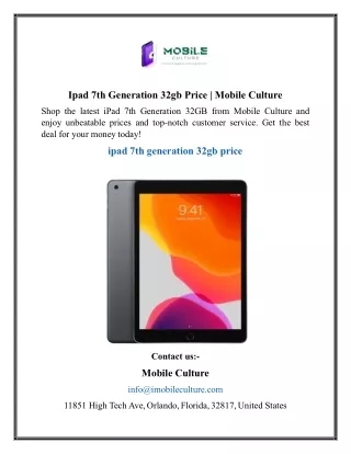 Ipad 7th Generation 32gb Price  Mobile Culture