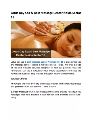 Lotus Day Spa  Best Massage Center Noida sector 18