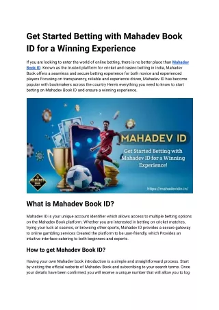 Get Started Betting with Mahadev Book ID for a Winning Experience