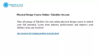 physical design course online takshila vlsi com
