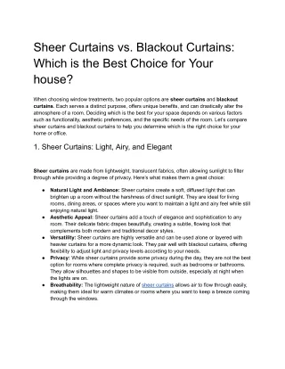 Sheer Curtains vs. Blackout Curtains: Which is the Best Choice for Your house?