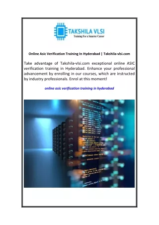 online asic verification training in hyderabad