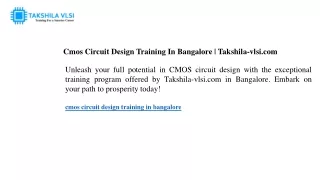 cmos circuit design training in bangalore