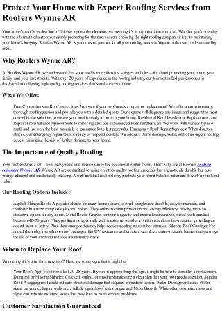 Guard Your Home along with Pro Roof Replacement Provider from Roofers Wynne AR
