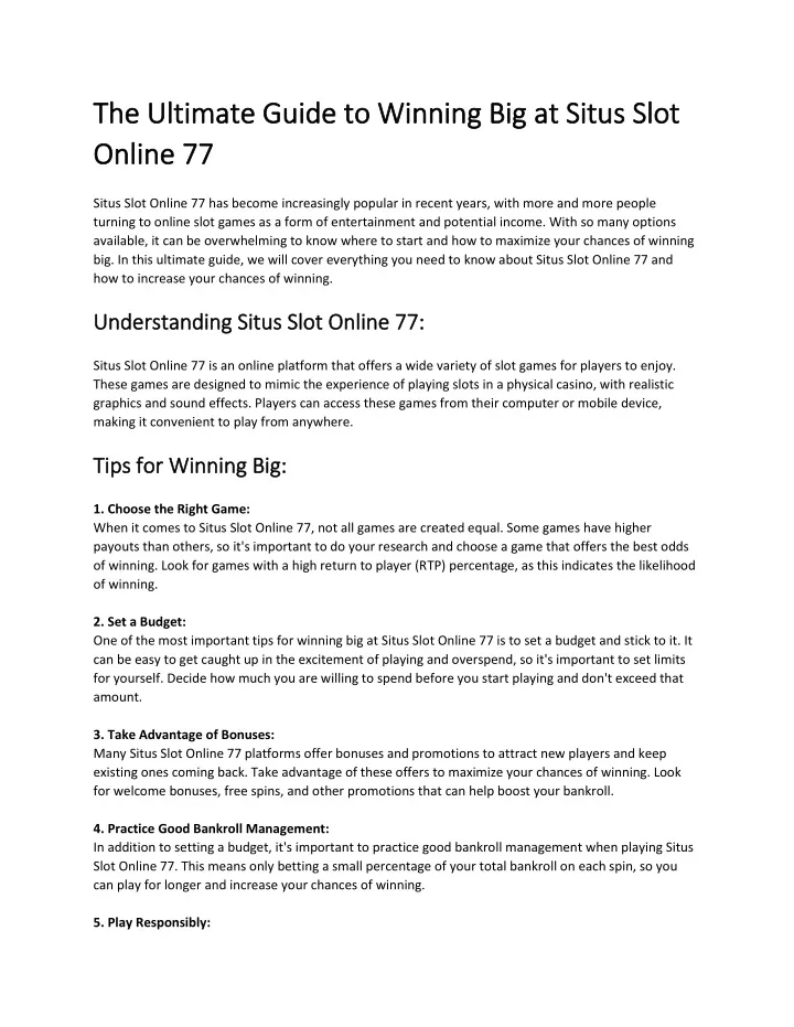 the ultimate guide to winning big at situs slot