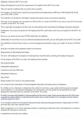 SETC Tax Credit Eligibility