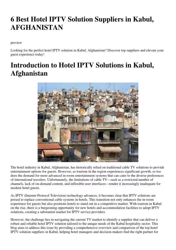 6 best hotel iptv solution suppliers in kabul