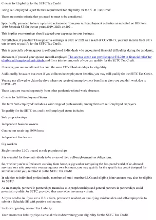 SETC Tax Credit Eligibility