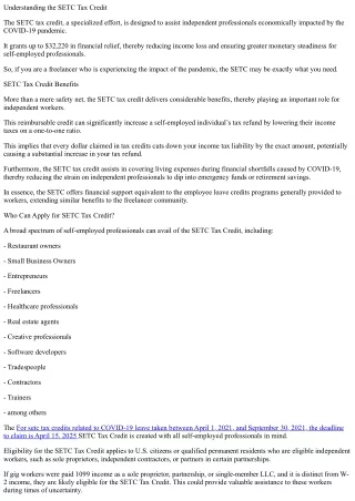 Understanding the SETC Tax Credit