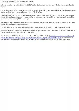 Calculating the SETC Tax Credit