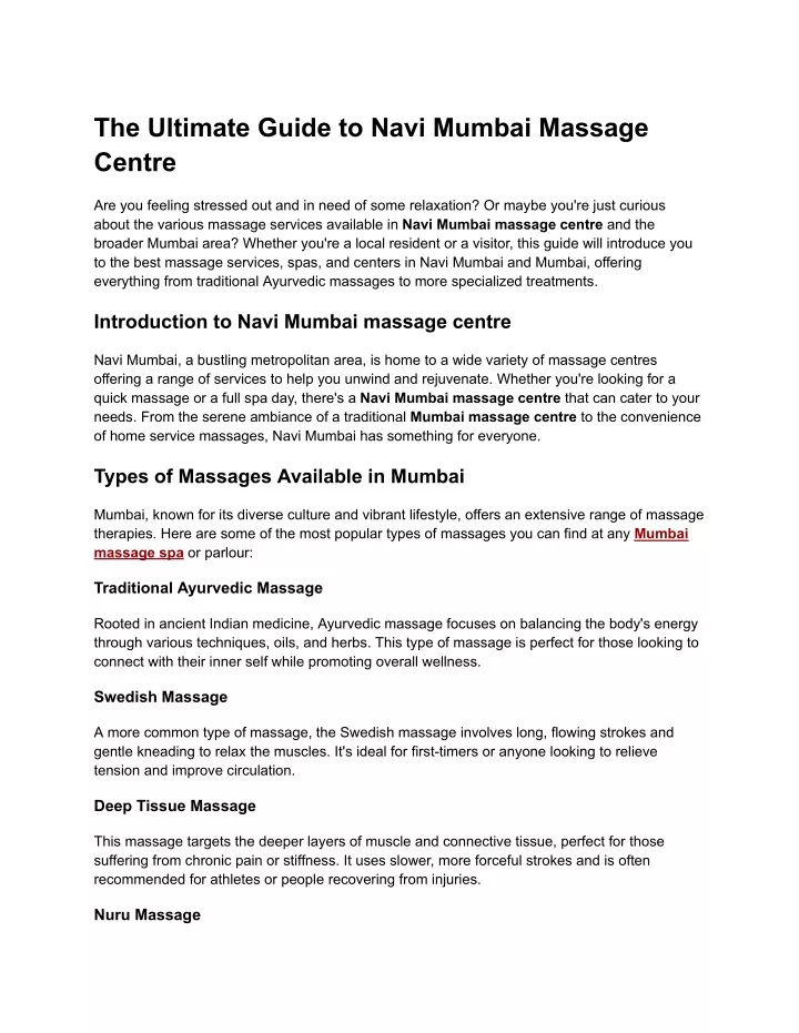 the ultimate guide to navi mumbai massage centre