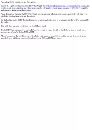 Navigating the SETC Tax Credit