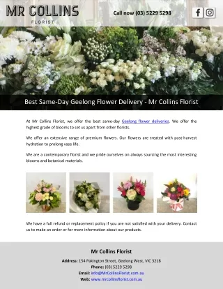 Best Same-Day Geelong Flower Delivery - Mr Collins Florist