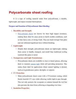 Polycarbonate sheet roofing
