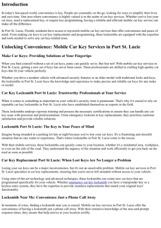 Unlocking Convenience: Mobile Car Key Services in Port St. Lucie