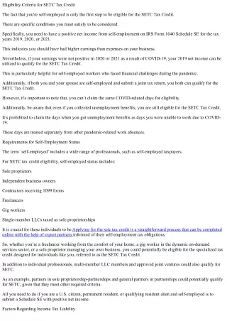 SETC Tax Credit Eligibility