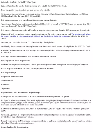 SETC Tax Credit Eligibility