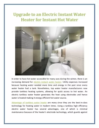 Upgrade to an Electric Instant Water Heater for Instant Hot Water