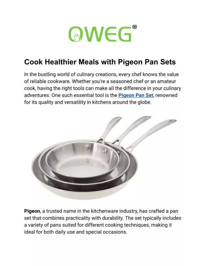 cook healthier meals with pigeon pan sets