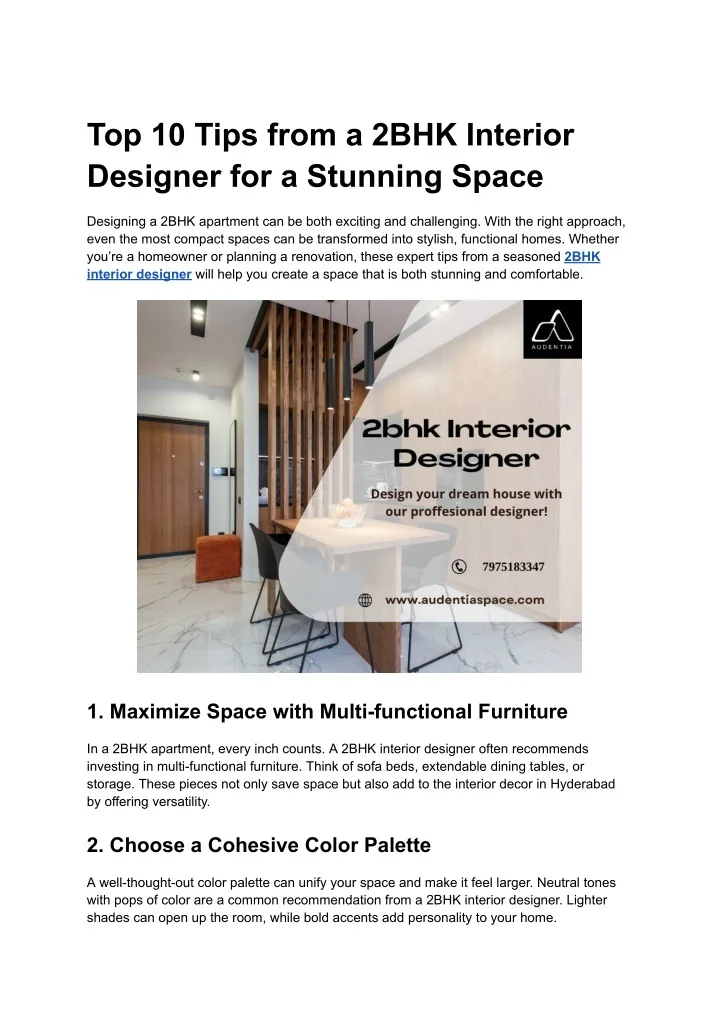 PPT - Top 10 Tips from a 2BHK Interior Designer for a Stunning Space ...