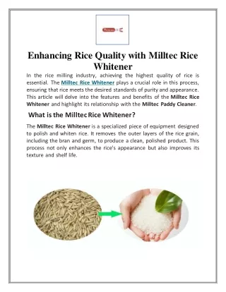 Enhancing Rice Quality with Milltec Rice Whitener