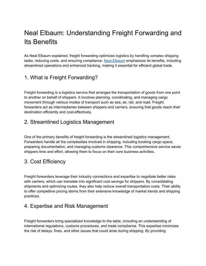 neal elbaum understanding freight forwarding