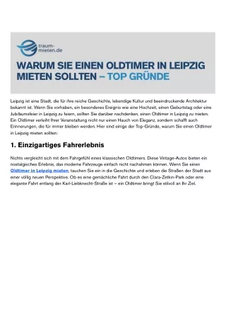 Warum Sie einen Oldtimer mieten Leipzig sollten –Die besten Gründe für Ihr Event