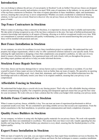 Ensure Your Privacy with our Privacy Fences in Stockton
