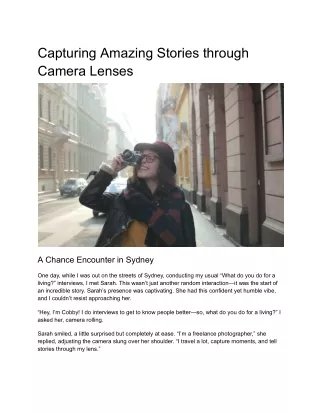 Capturing Amazing Stories through Camera Lenses