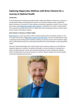 exploring hippocrates wellness with brian clement
