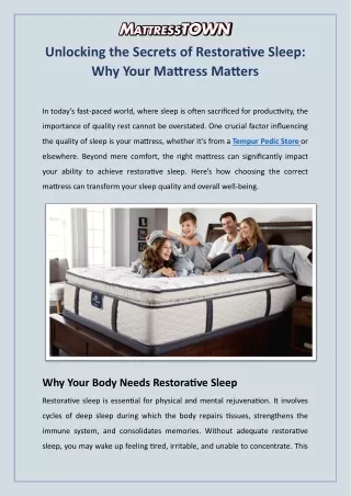 Discover Premium Comfort at the Tempur-Pedic Store - MyMattressTown
