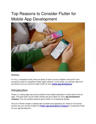 Top Reasons to Consider Flutter for Mobile App Development