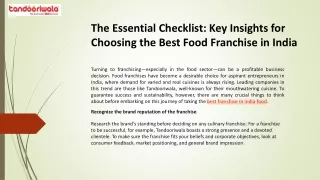 The Essential Checklist Key Insights for Choosing the Best Food Franchise in India