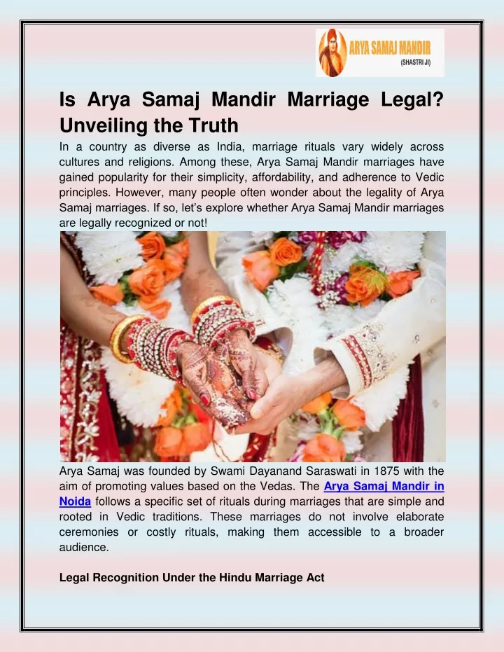 is arya samaj mandir marriage legal unveiling