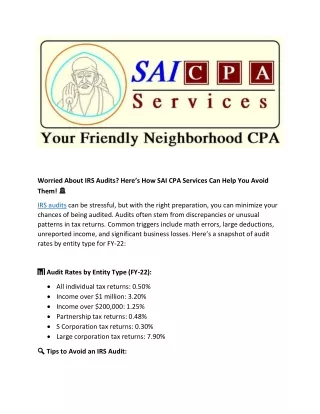 Worried About IRS Audits? Here’s How SAI CPA Services Can Help You Avoid Them!