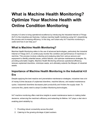 what is machine health monitoring optimize your