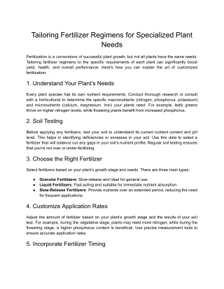 Tailoring Fertilizer Regimens for Specialized Plant Needs