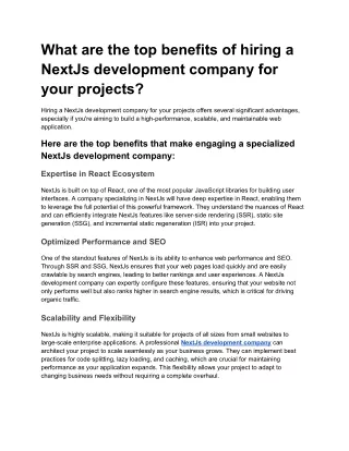 What are the top benefits of hiring a NextJs development company for your projects?