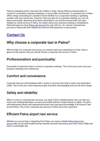 Reliable & Convenient Corporate Taxi in Patna: Your Ultimate Travel Solution