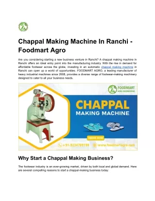 _Chappal Making Machine In Ranchi - Foodmart Agro