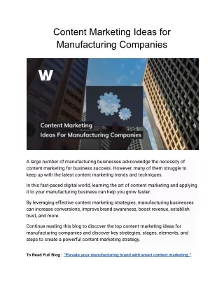 Content Marketing Ideas for Manufacturing Companies