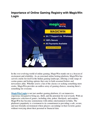 Importance of Online Gaming Registry with MagicWin Login