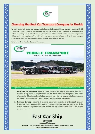 Choosing the Best Car Transport Company in Florida