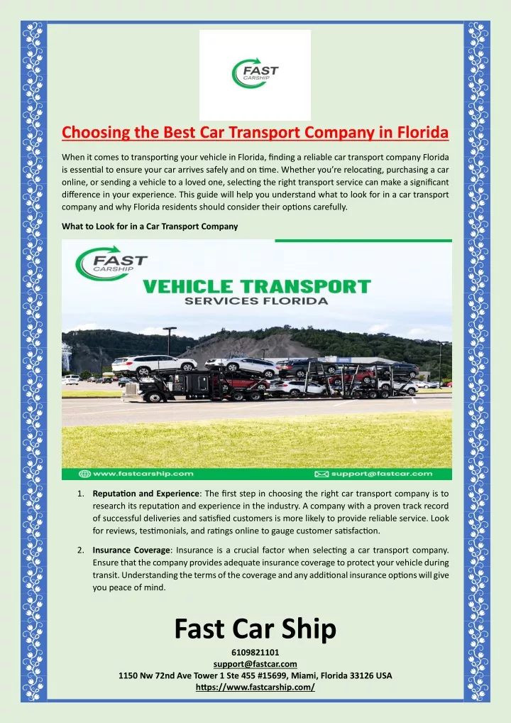 choosing the best car transport company in florida