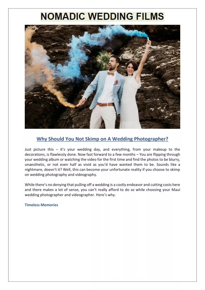 why should you not skimp on a wedding photographer