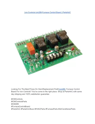 Icm Controls Icm289-Furnace Control Board _ PartsHnC