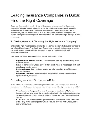 Leading Insurance Companies in Dubai_ Find the Right Coverage