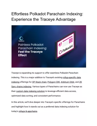 Effortless Polkadot Parachain Indexing_ Experience the Traceye Advantage
